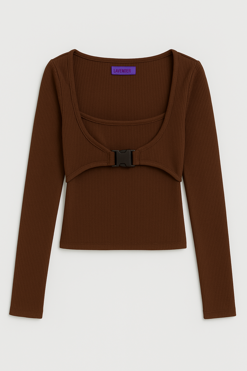 Square neck buckle neck ribbed top