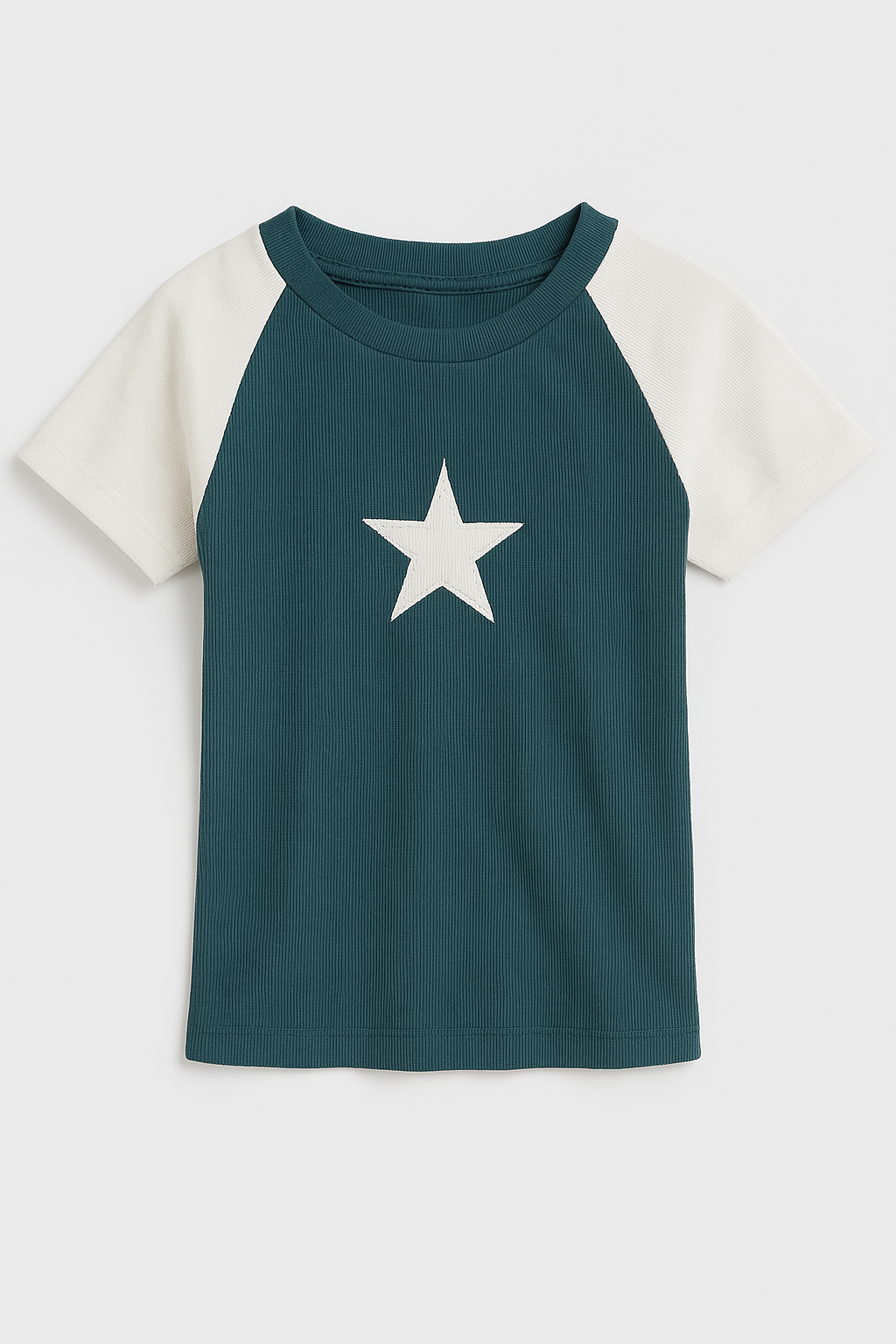 White and teal star baseball top