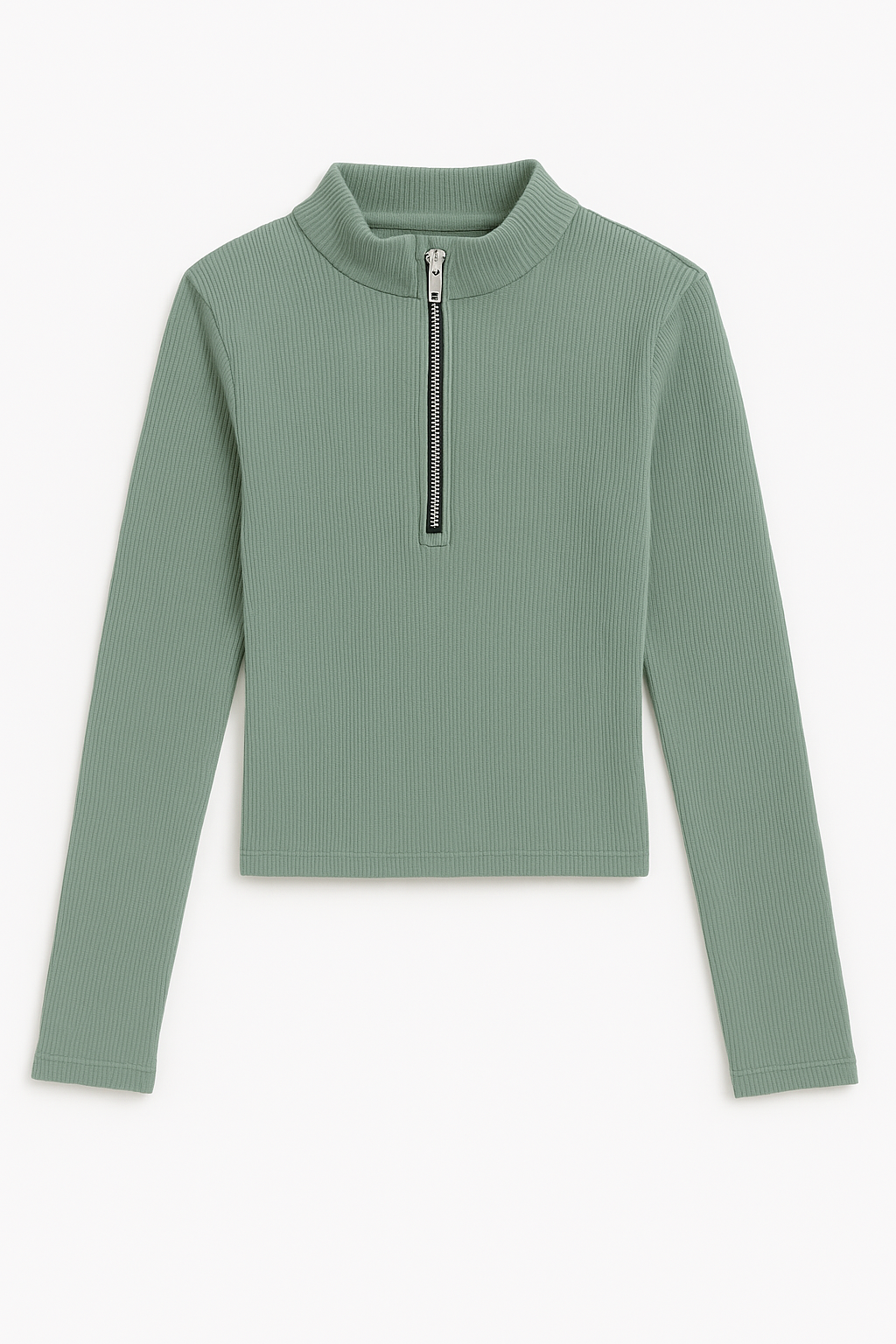Light Green Quarter zip ribbed top