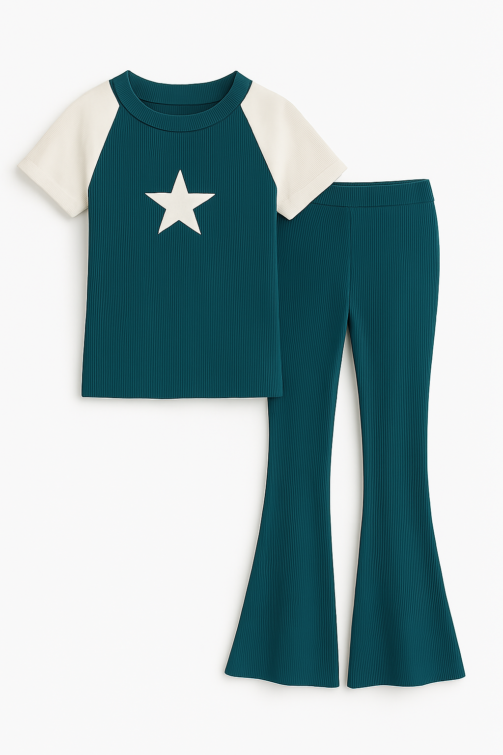 White and teal star baseball top set