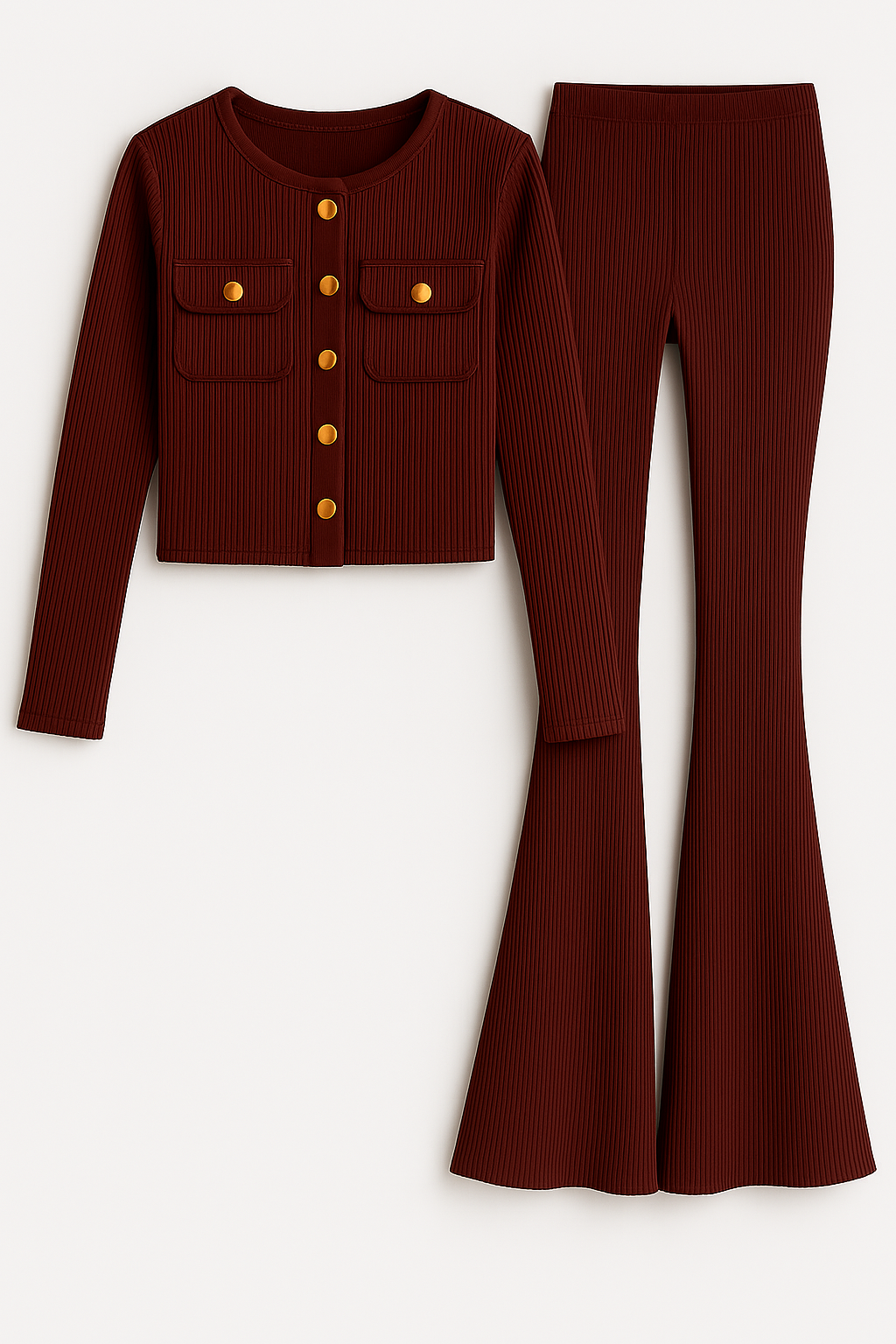 Old money Maroon and gold ribbed Coord