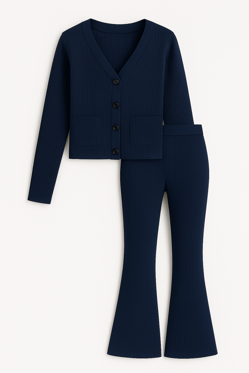 Navy blue v neck button down coord
