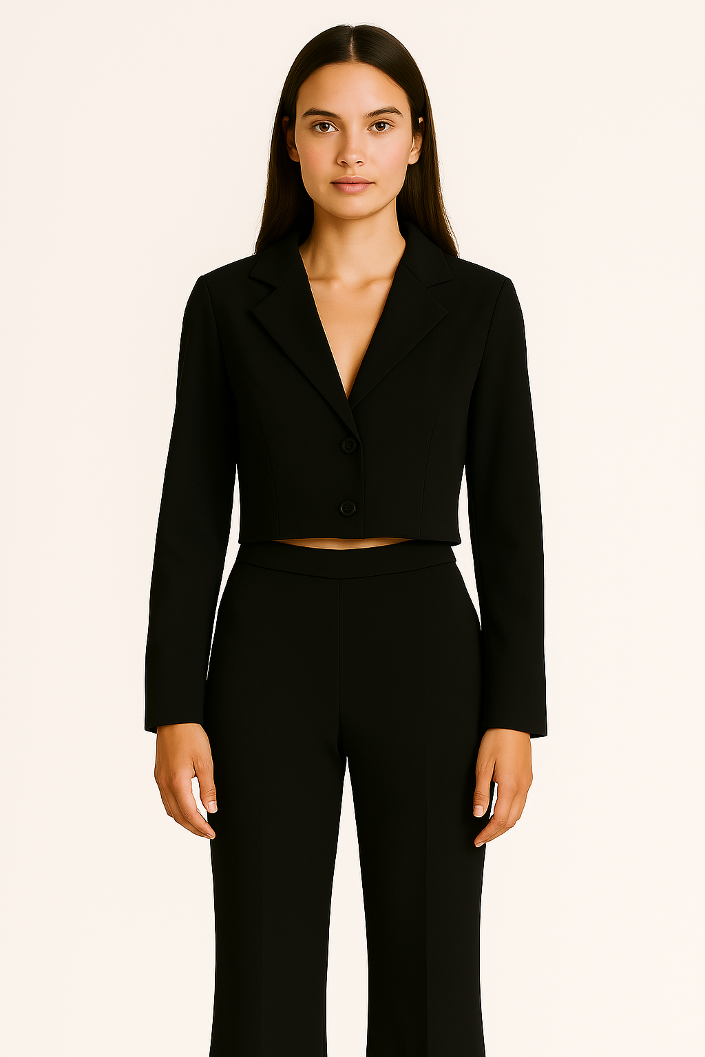 Black crop loose fit button down coord set