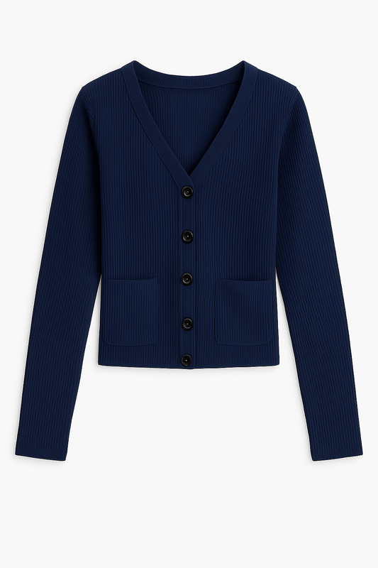 Navy blue v neck button down top