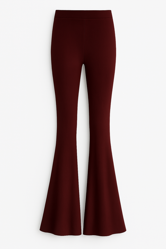 Maroon high waisted  ribbed flares