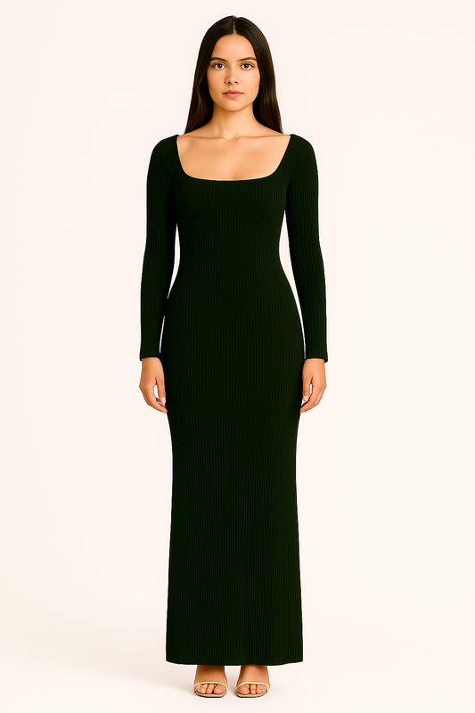 Bottle Green Full Length ribbed bodycon