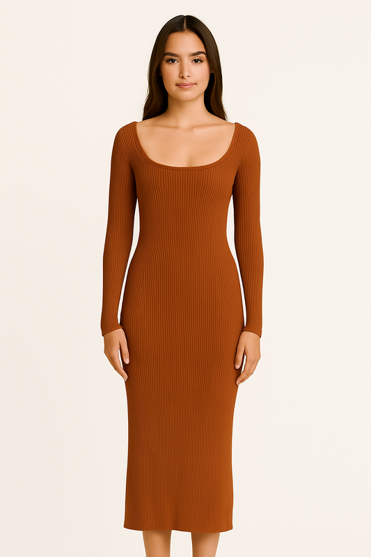 Burnt orange Full Length ribbed bodycon