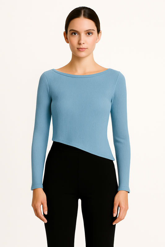 Asymmetrical Powder blue ribbed top