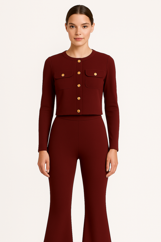 Old money Maroon and gold ribbed Coord
