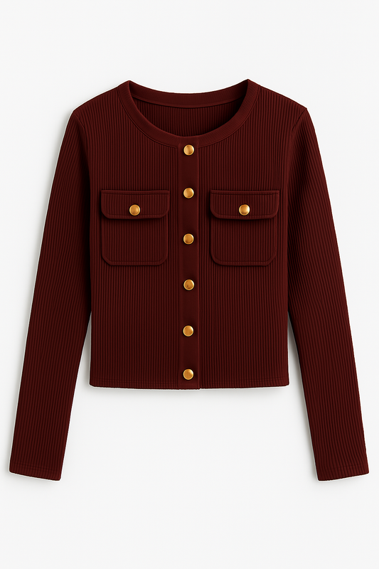 Old money Maroon and gold ribbed top
