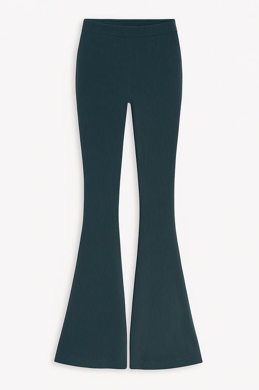 Teal fitted ribbed flare pants